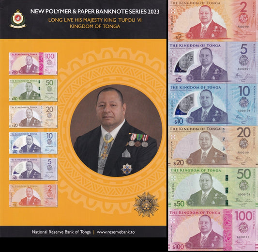Tonga 2-100 Pa'anga 2023 P 50-55 Paper Polymer UNC Set 6 Match Binary 000101 W/F
