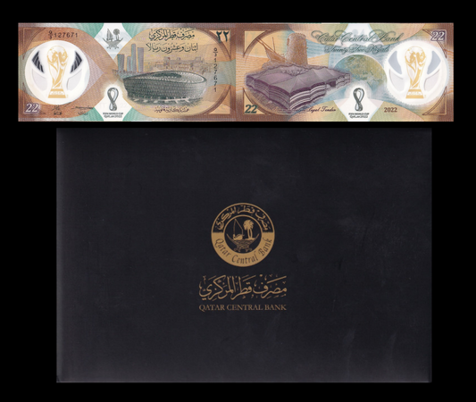 Qatar 22 Riyals 2022 P 39 Polymer World Cup UNC Commemorative With Folder