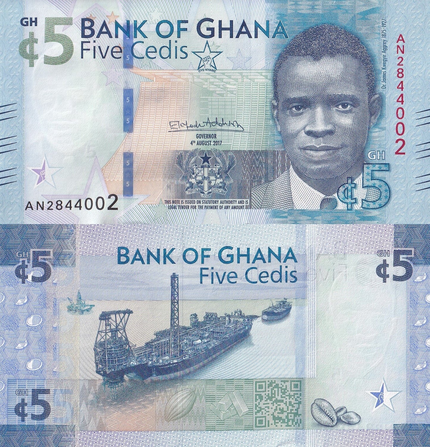 Ghana 5 Cedis 2017 P 44 UNC