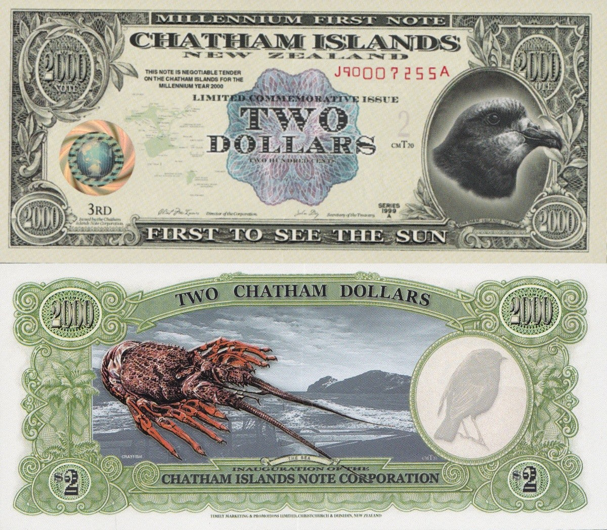 Chatham Islands 2 Dollars 1999 Commemorative Polymer Banknote Test Note UNC