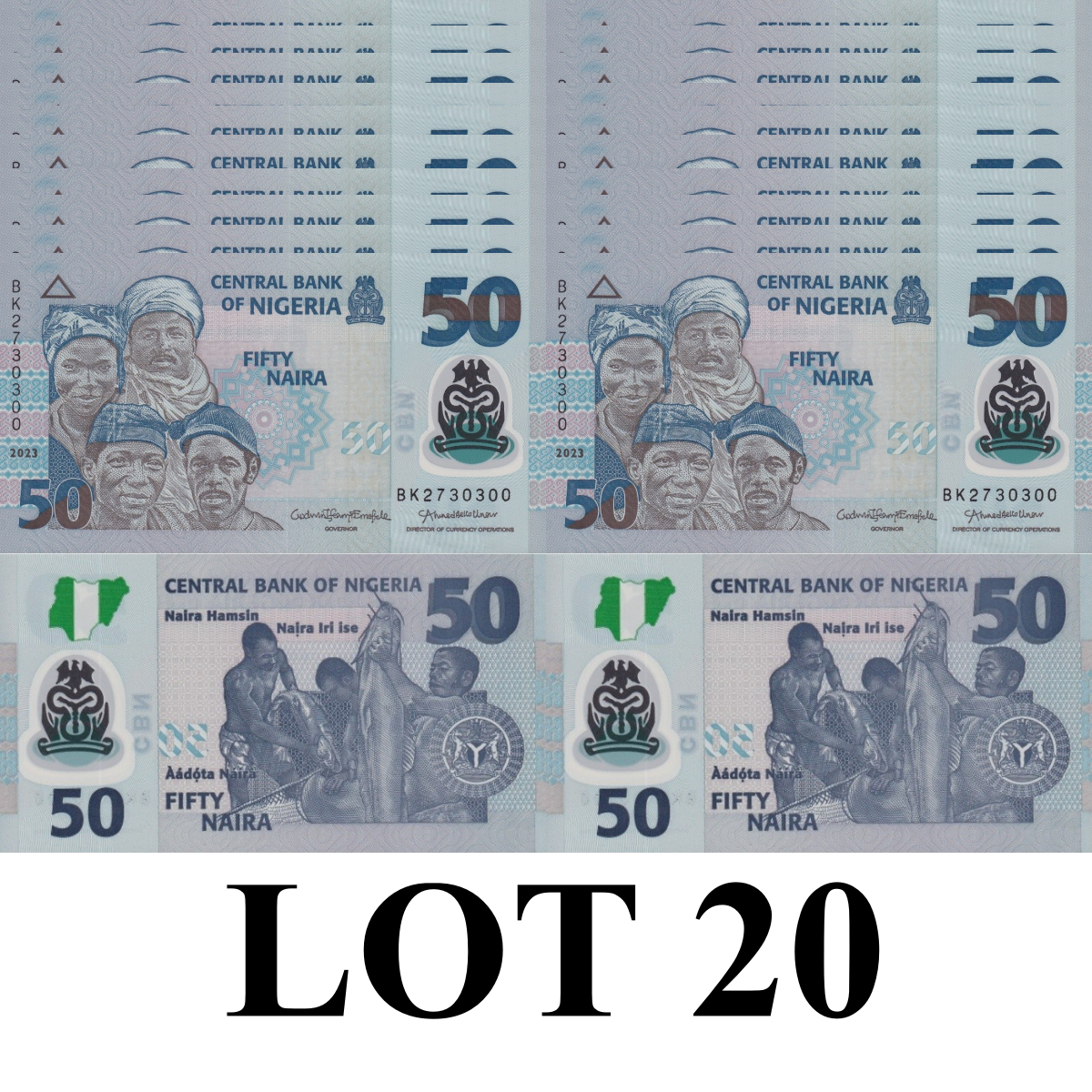 Nigeria 50 Naira 2023 P 40 Polymer UNC 1/5 Bundle Lot 20 pcs