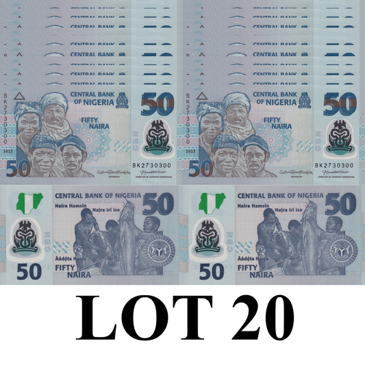 Nigeria 50 Naira 2023 P 40 Polymer UNC 1/5 Bundle Lot 20 pcs