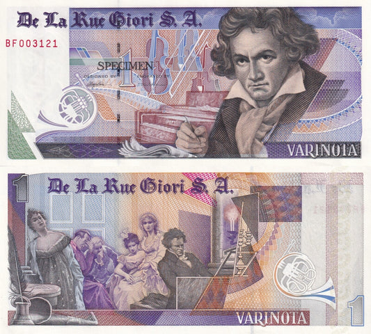 De la Rue Giori S.A Beethoven 1 Specimen Double Sided Red Serial Numbers