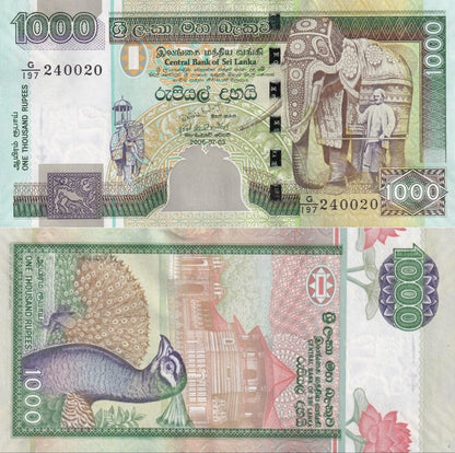 Sri lanka 1000 Rupees 2006 P 120d UNC 1/20 Bundle Lot 5 pcs