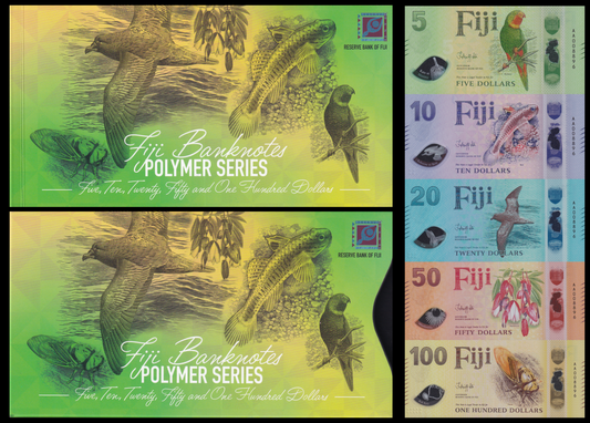 Fiji $5-100 2026 P New polymer Desing UNC AA Prefix Match LOW S/N W/Folder Set 5