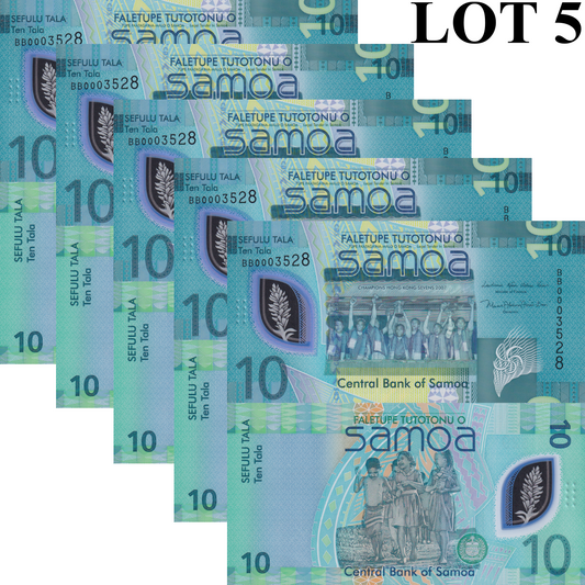 Samoa 10 Tala ND 2023 P 48 Polymer UNC LOW S/N 000XXXX 1/20 Bundle Lot 5 pcs