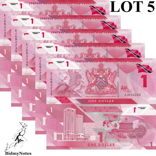 Trinidad and Tobago 1 Dollar 2020 P 60a Polymer UNC 1/20 Bundle LOT 5 pcs