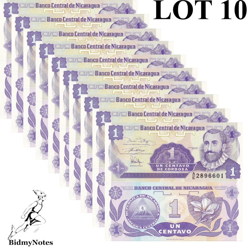Nicaragua 1 Centavo ND 1991 P 167 UNC 1/10 Bundle LOT 10 pcs