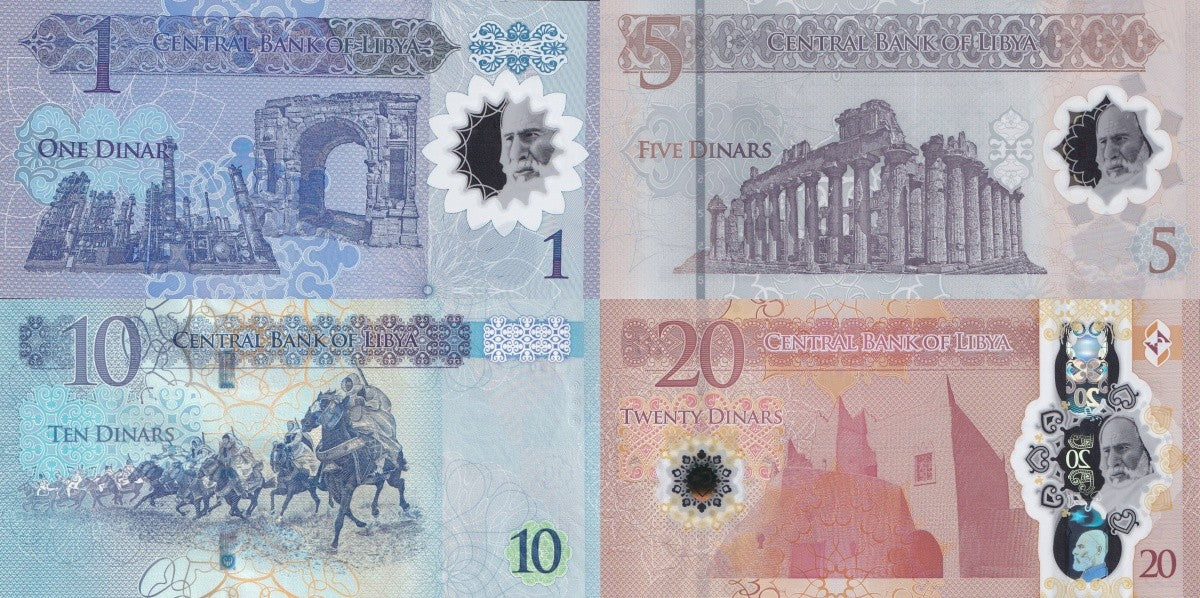Libya 1 5 10 20 Dinar 2019 2025 P 85 P NEW Paper Polymer UNC Set 4 Lot 3 pcs