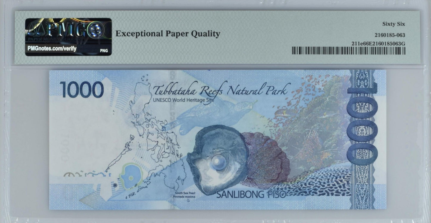 Philippines 1000 Piso 2019 P 211e UNC PMG 66 EPQ 1 MILLION - 1000000 3rd TOP POP
