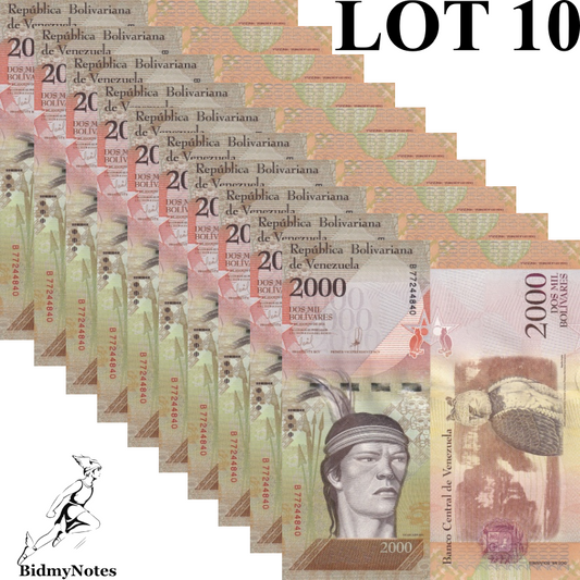Venezuela 2000 Bolivares 2016 P 96b UNC 1/10 Bundle LOT 10 pcs