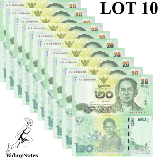 Thailand 20 Baht ND 2017 P 130 UNC Commemorative  1/10 Bundle LOT 10 pcs