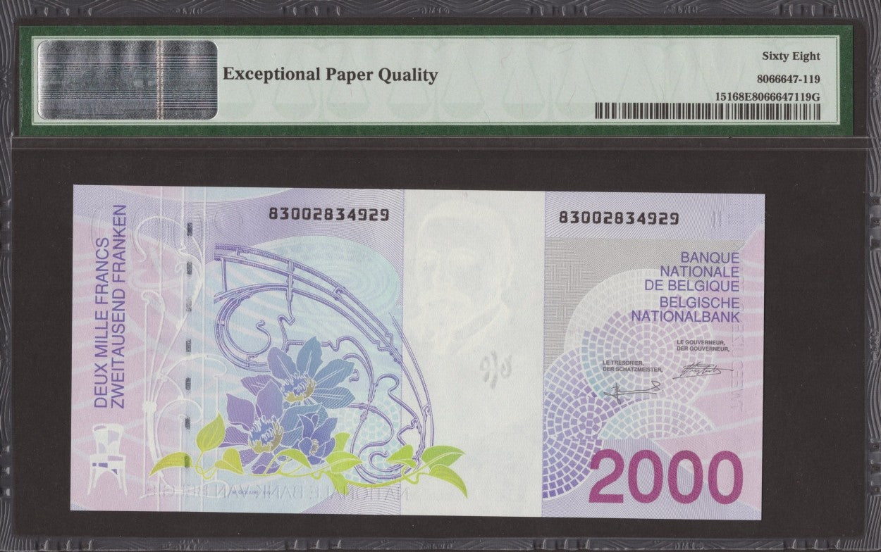 Belgium 2000 Francs ND (1994-2001) P 151 UNC PMG 68 EPQ 2nd TOP POP