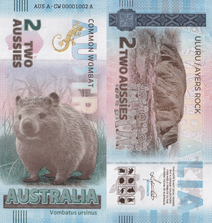 Australia TEST NOTE Souvenir Note 2 Aussie Common Wombat UNC
