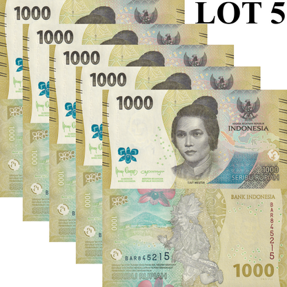 Indonesia 1000 Rupiah 2022 P 162 UNC 1/20 Bundle Lot 5 pcs