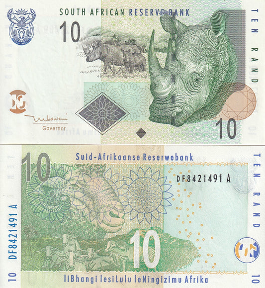South Africa 10 Rand 2005 P 128 UNC Rhino