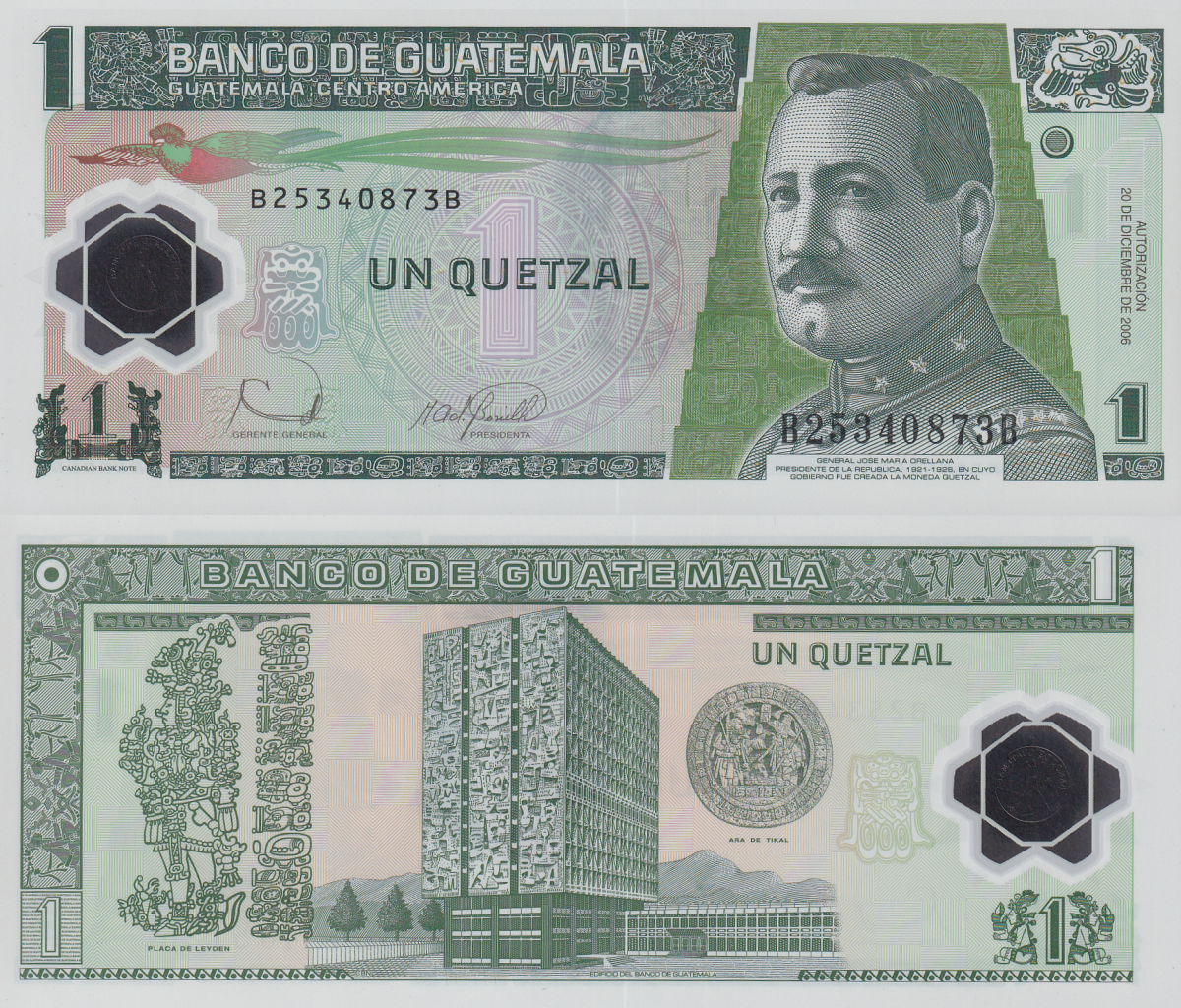 Guatemala 1 Quetzal 2006 P 109 Polymer UNC 1/10 Bundle Lot 10 pcs