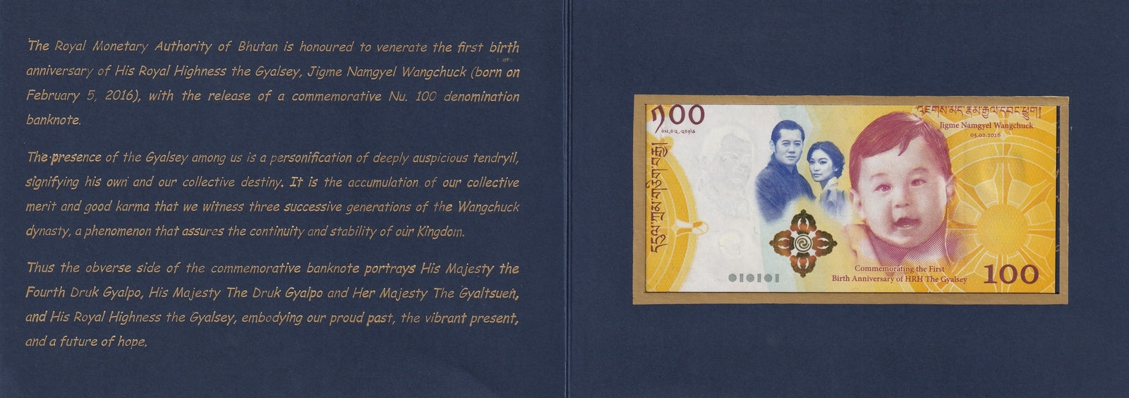 Bhutan 100 Ngultrum 2016 P 37 Commemorative UNC With Folder