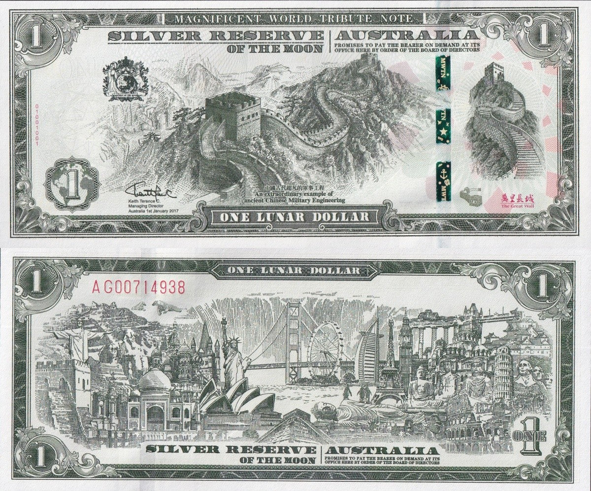 Australia 1 Lunar $ 2017 Australia of The Moon The Great Wall UNC With Folder