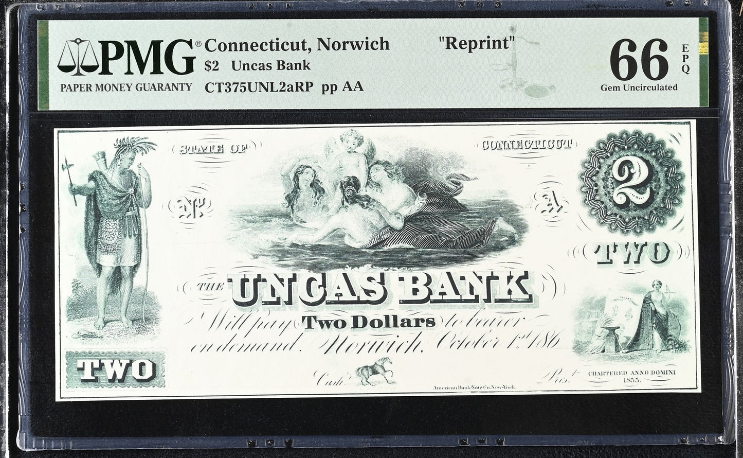 Connecticut Norwich Reprint 1-5$ Obsolete Bank Note UNC PMG 65 66 EPQ Set 3 pcs