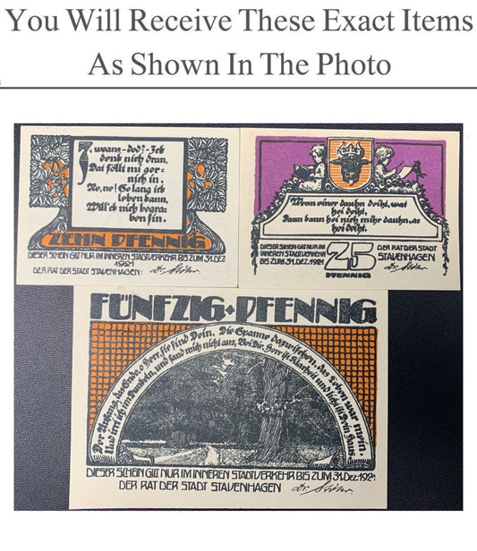 Germany Notgeld STAVENHAGEN 10 25 50 Pfennig 1921 Full Set 3 pcs