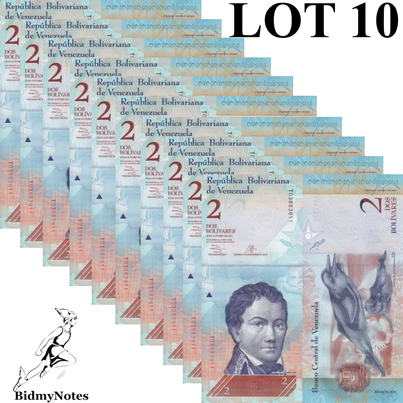 Venezuela 2 Bolivars 2007-2014 P 88 Random Sign UNC 1/10 Bundle LOT 10 pcs