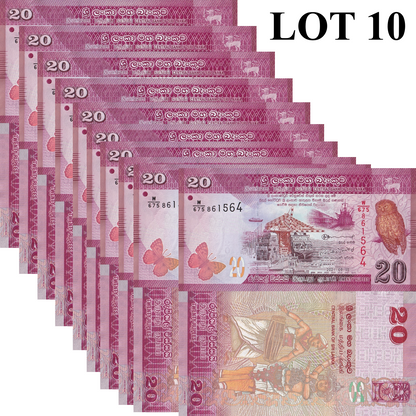 Sri Lanka 20 Rupees 2021 P 123 UNC 1/10 Bundle Lot 10 pcs