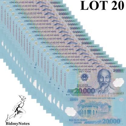 Viet Nam Vietnam 20000 Dong 2022 P 120 Polymer UNC 1/5 Bundle LOT 20 pcs