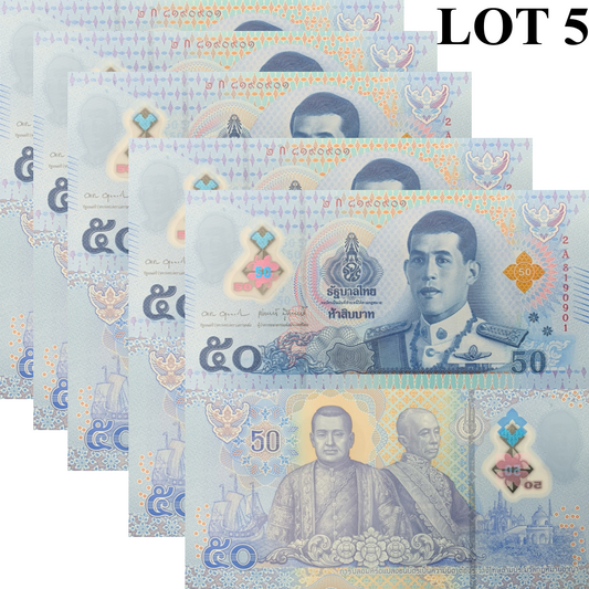 Thailand 50 Baht ND 2025 P 146 NEW Polymer UNC LOT 5 pcs 1/20 Bundle