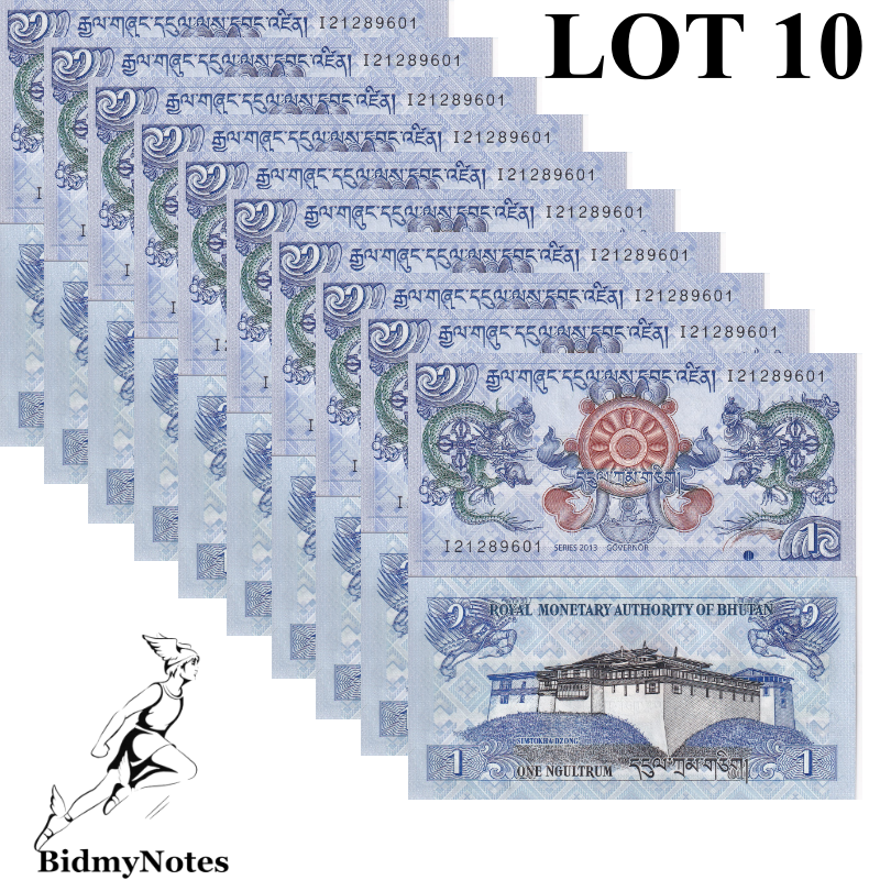 Bhutan 1 Ngultrum 2013 P 27b Simtokha Dzong Dragons UNC 1/10 Bundle LOT 10 pcs