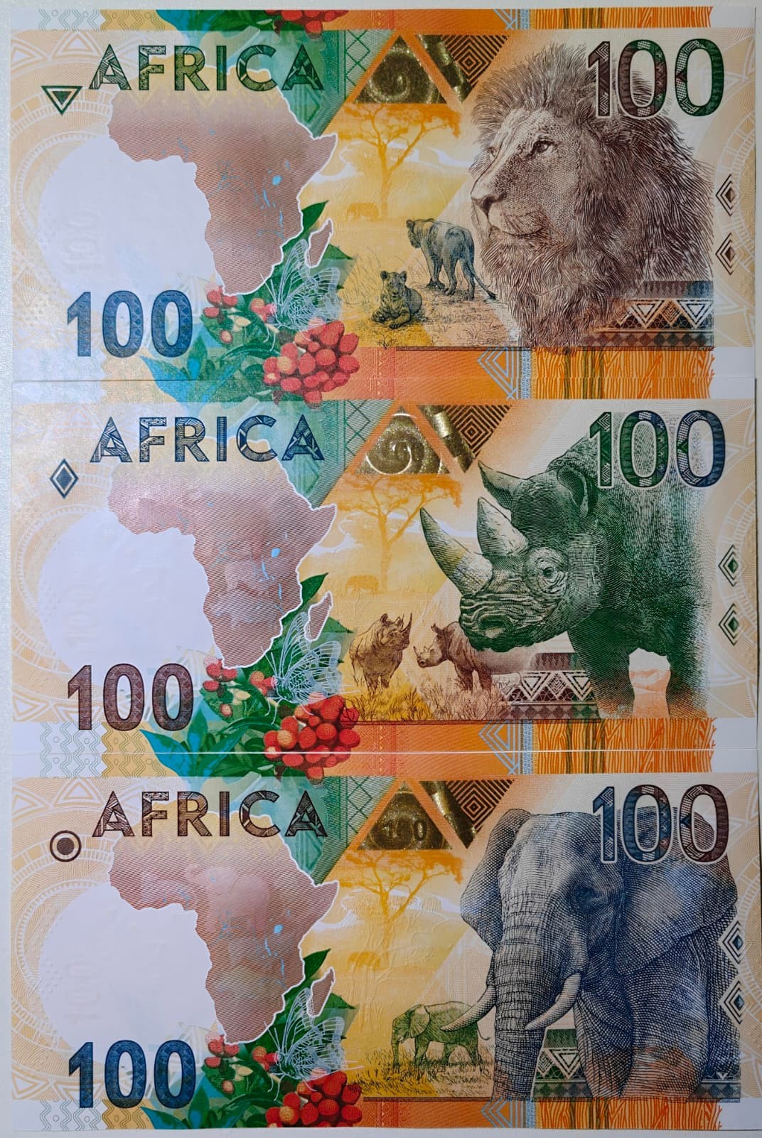 Russia Test Note GOZNAK Africa Rhino Lion Big Elephant Set 3 pcs Matching No.