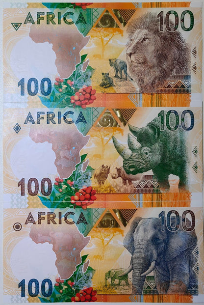 Russia Test Note GOZNAK Africa Rhino Lion Big Elephant Set 3 pcs Matching No.