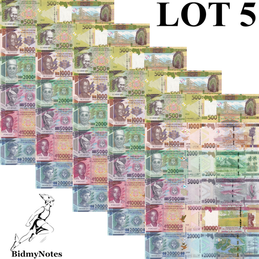 Guinea 500-20000 Francs 2018-2022 P 52 50 49A 49 48A 48 UNC Set 6 pcs LOT 5