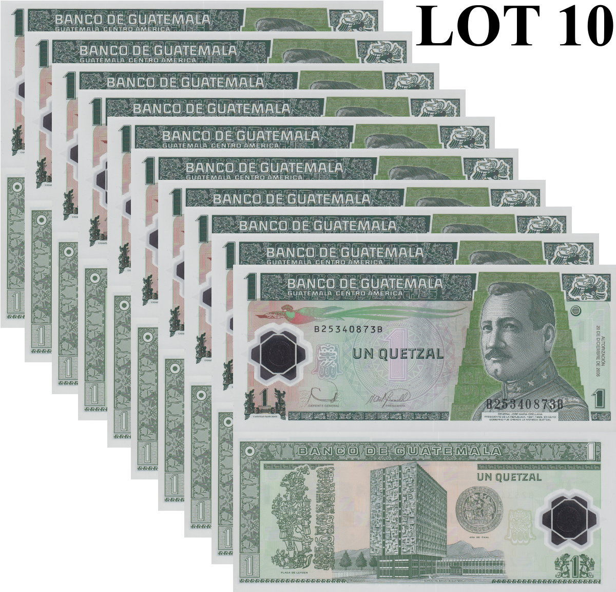 Guatemala 1 Quetzal 2006 P 109 Polymer UNC 1/10 Bundle Lot 10 pcs