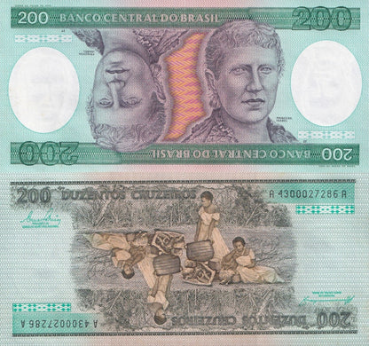 Brazil 200 Cruzeiros ND 1981-1984 P 199 UNC FOXING 1/10 Bundle Lot 10 pcs