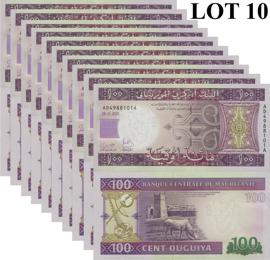 Mauritania 100 Ouguiya 2015 P 16b UNC 1/10 Bundle Lot 10 pcs