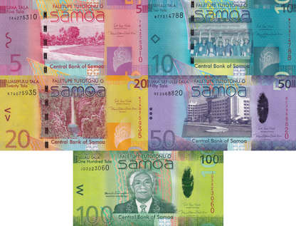 Samoa 5 10 20 50 100 Tala ND 2017 P 38c 39b 40c 41c 44b UNC Set 5 pcs