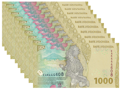 Indonesia 1000 Rupiah 2022 P 162 New design UNC 1/10 Bundle LOT 10 Pcs