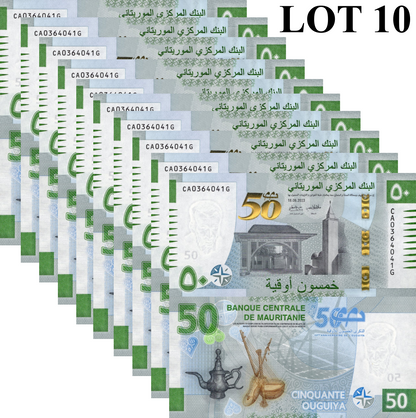 Mauritania 50 Ouguiya 2023 P 28(3) New Issue UNC COMM. 1/10 Bundle LOT 10 pcs