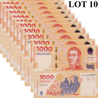 Argentina 1000 Pesos ND 2023 P 367 UNC 1/10 Bundle Lot 10 pcs