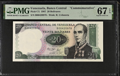 Venezuela 20 Bolivares 1987 P 71 Commemorative UNC PMG 67 EPQ 2nd TOP POP