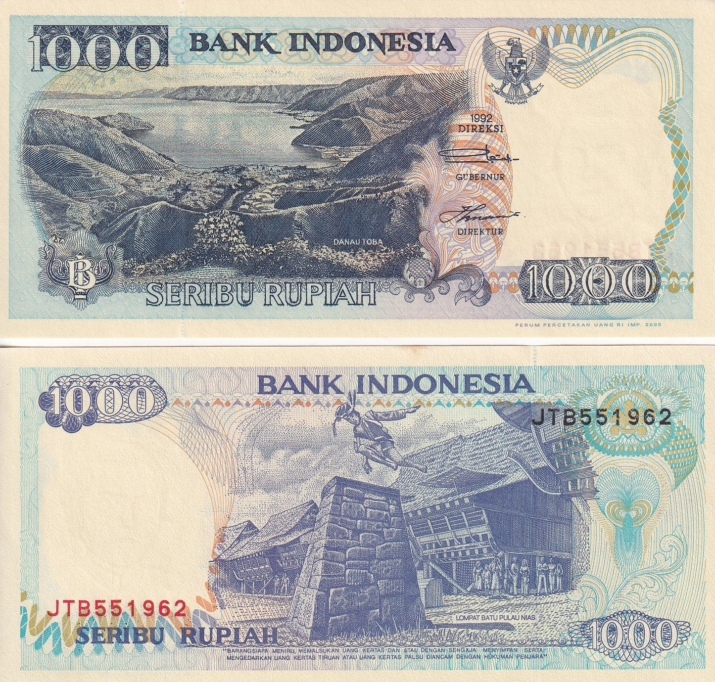 Indonesia 1000 Rupiah 1992-2000 P 129i UNC