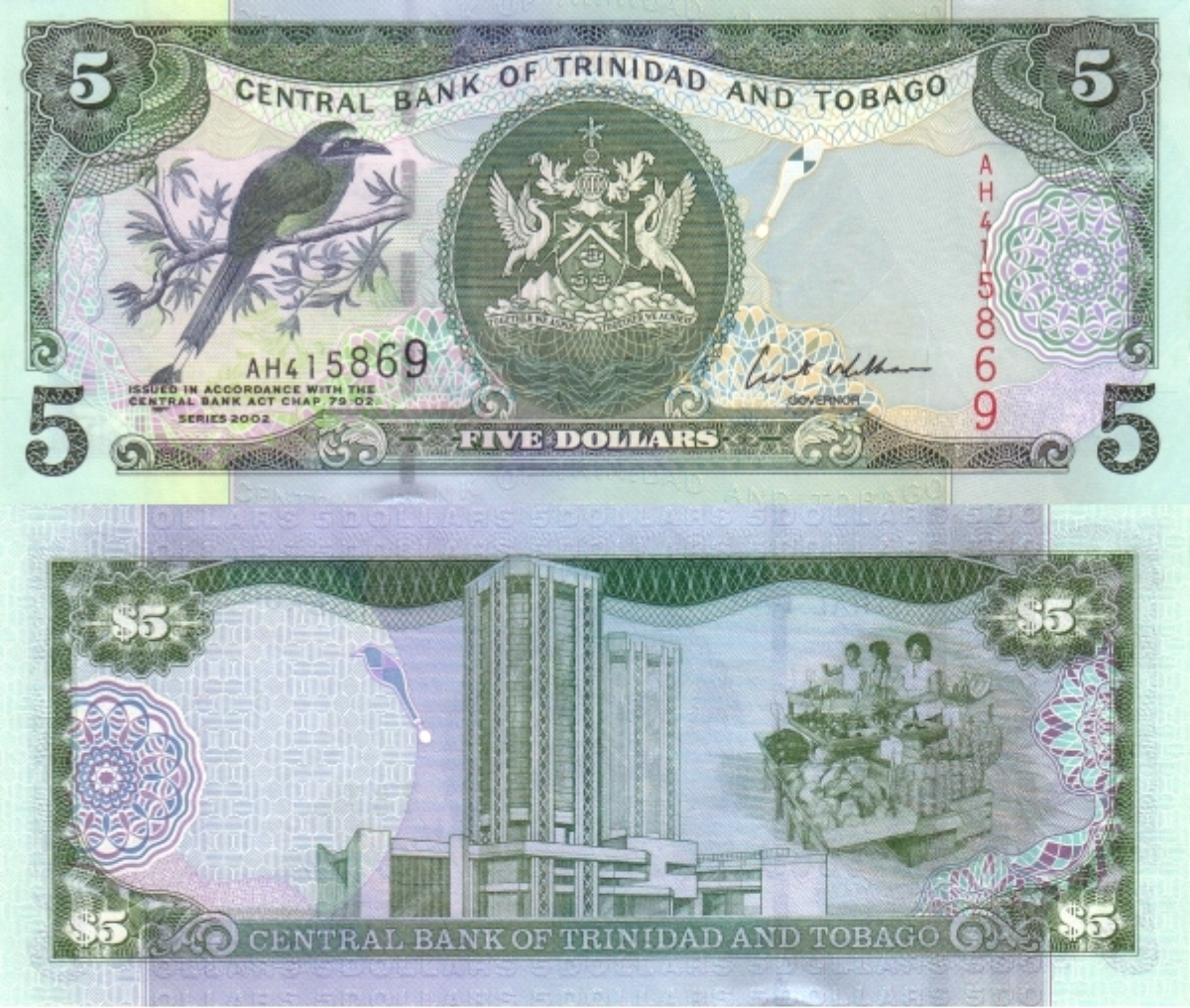 Trindad & Tobago 5 Dollars 2002 P 42b UNC
