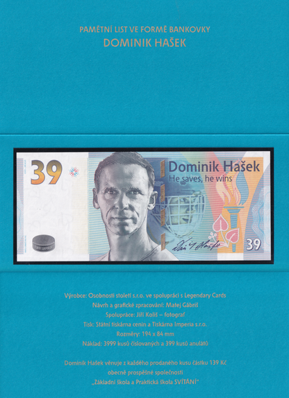 Czech Republic 39 Dominlk Hasek Tourndment In 1988 UNC COMM. LOW S/N With Folder