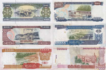 LAOS 1000 2000 5000 10000 20000 50000 Kip 2002-2004 P 32-38 UNC Set 6 pcs