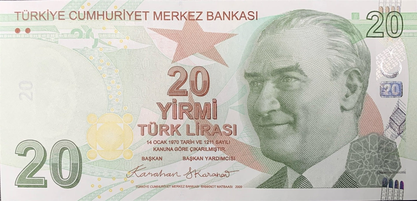 Turkey 20 Turk Lirasi 2009/2025 P 224 New Date UNC