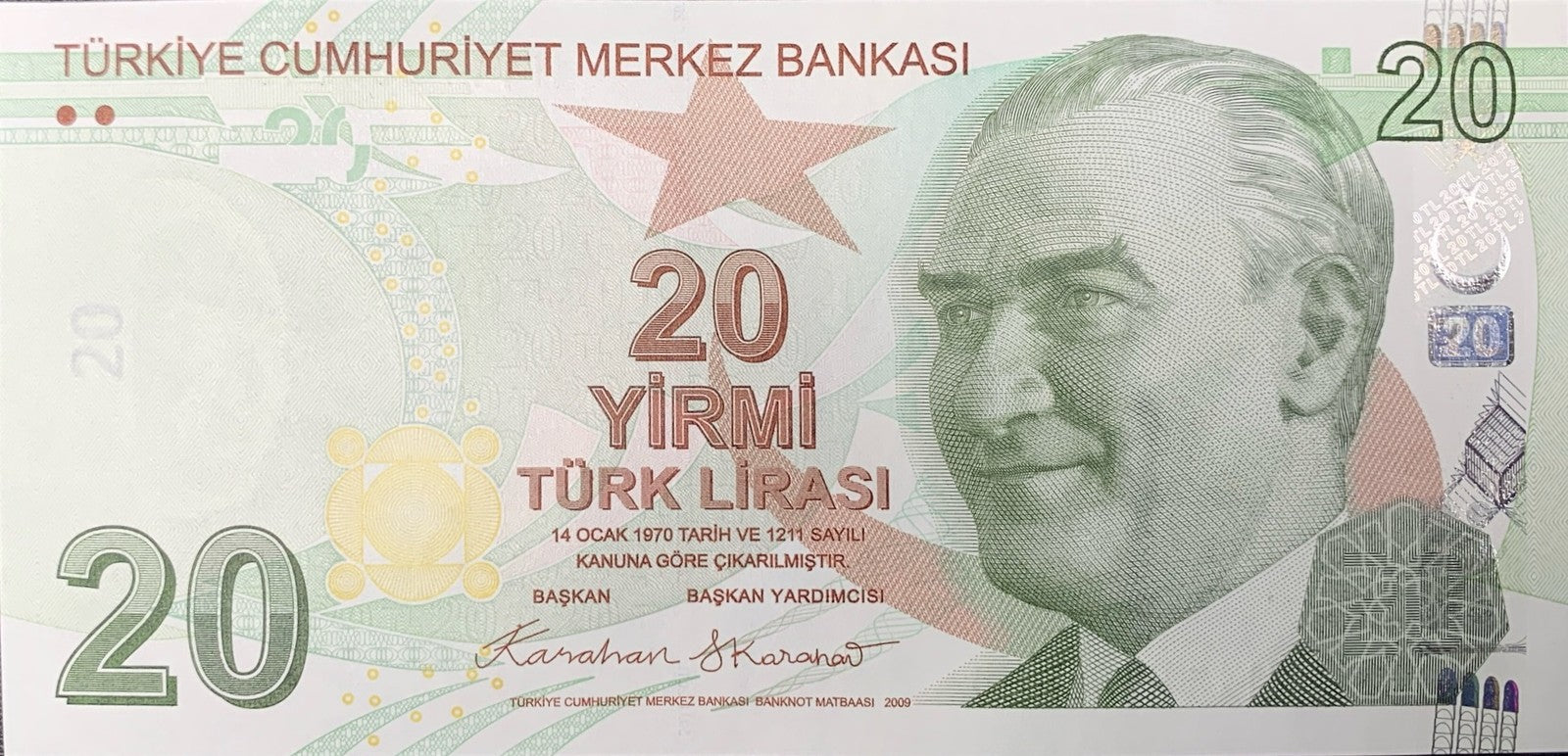 Turkey 20 Turk Lirasi 2009/2025 P 224 New Date UNC