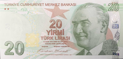 Turkey 20 Turk Lirasi 2009/2025 P 224 New Date UNC