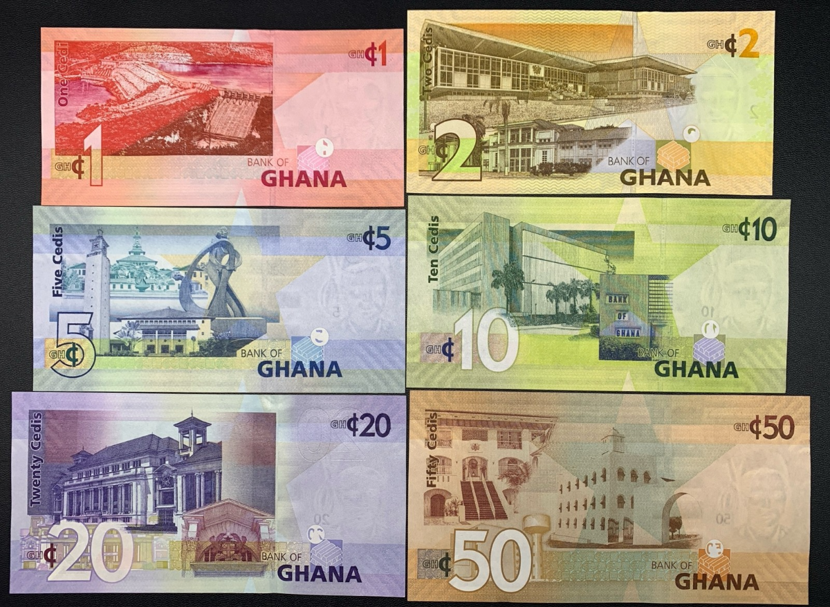 Ghana 1 2 5 10 20 50 Cedi 2015 P 37f 37Ad 38f 39f 40f 42c UNC Set 6 pcs