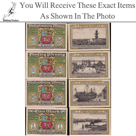 Germany Notgeld BRUNSBUTTELKOOG 25 50 75 Pfennig 1 Mark 1922 Set 4 pcs